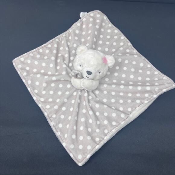 Carter's Just One You Polka Dot Bear Flower Lovey Tan & White Security Blanket - Picture 1 of 6